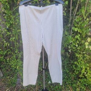 A New Day Cream Pinstripe Ankle Pants Women’s Size 14 – Cotton Stretch, Side Zip